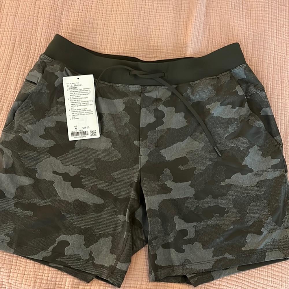 Men Lululemon The Short 7" Mesh Linerless Variegated Camo Max Dark Olive XL